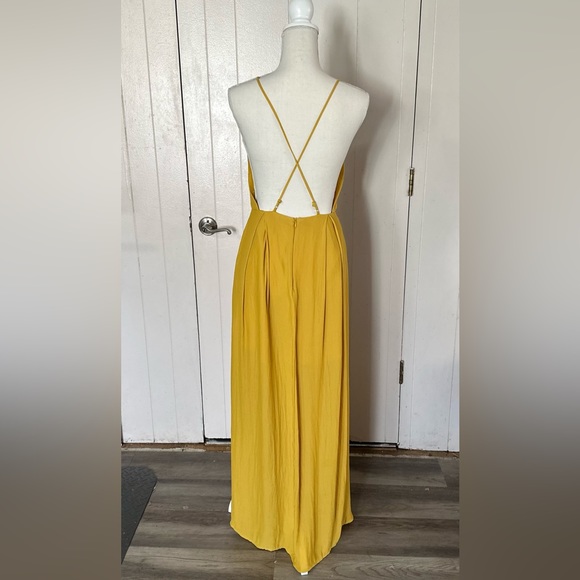 Marigold Mustard Yellow Maxi Long Med Boho Cocktail Dress Slit low Back Plunge - Picture 7 of 9